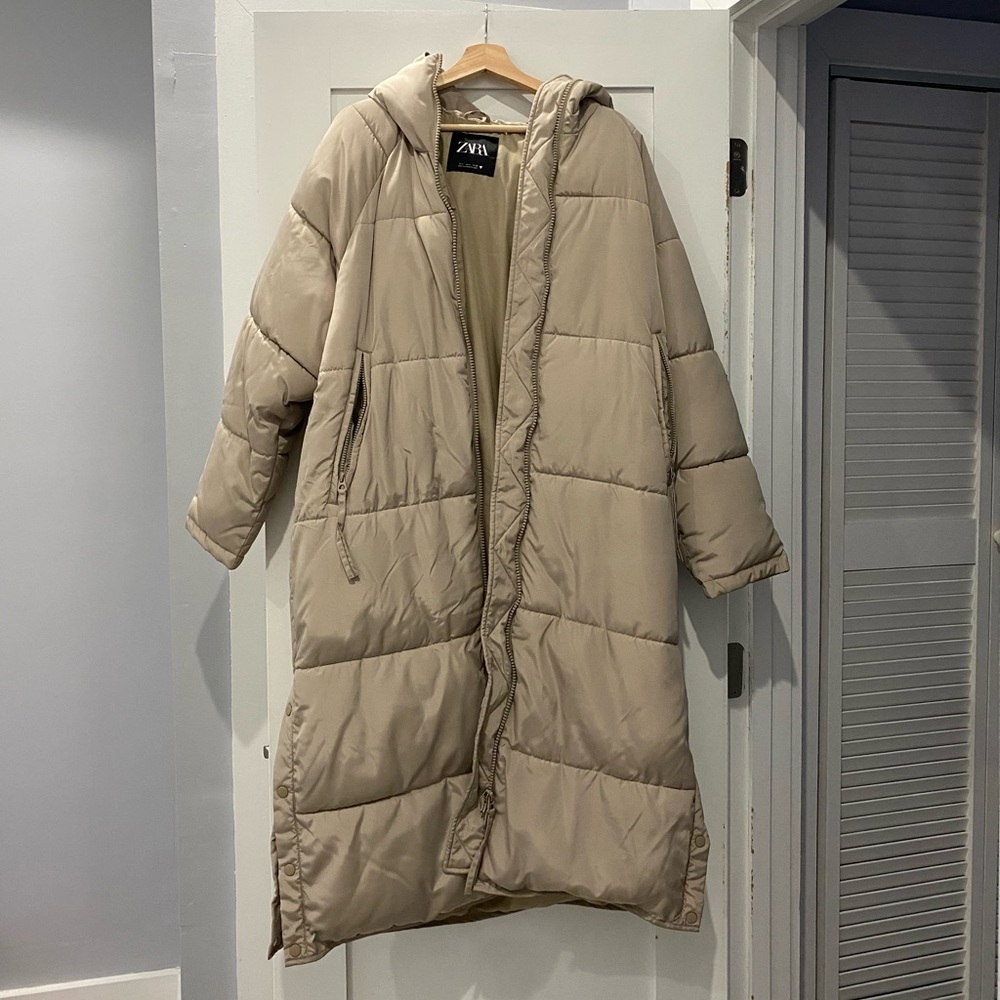 ZARA Beige Nylon Down Parka
